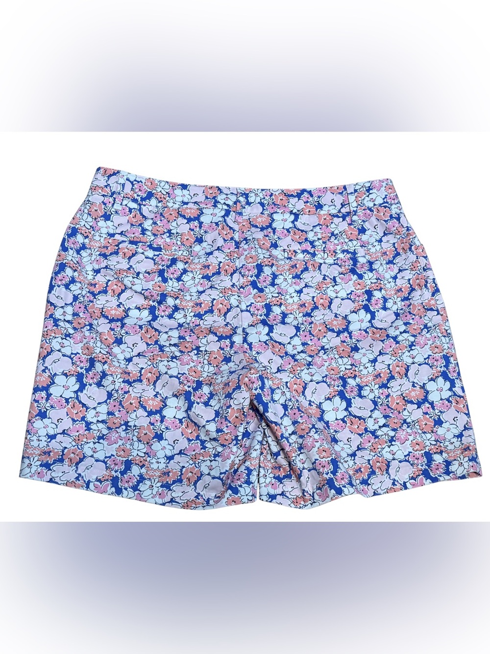 Talbots 12 Blue Floral Chino Shorts Pink Coral Preppy Cotton Summer - Picture 3 of 8